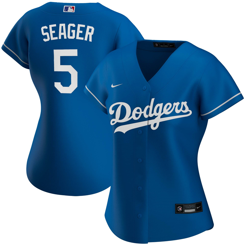 2020 MLB Women Los Angeles Dodgers Corey Seager Nike Royal Alternate 2020 Replica Player Jersey 1->women mlb jersey->Women Jersey